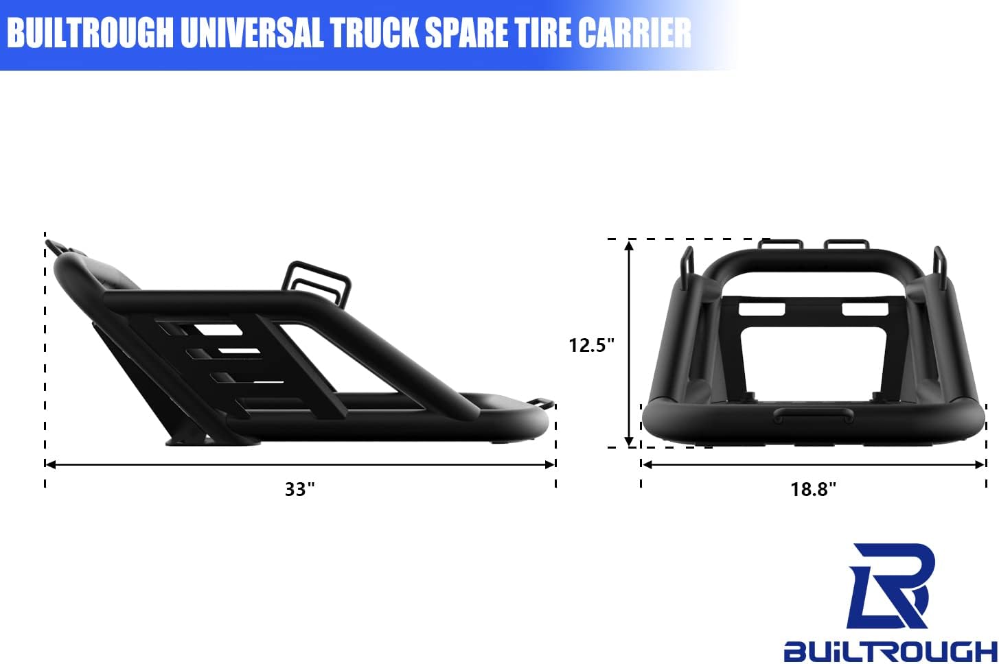 Universal Spare Tire Carriers, Heavy Duty Pickup Truck Spare Tire Mount Bracket Allows Use of 40inch Spare Tire Fine Texture Black