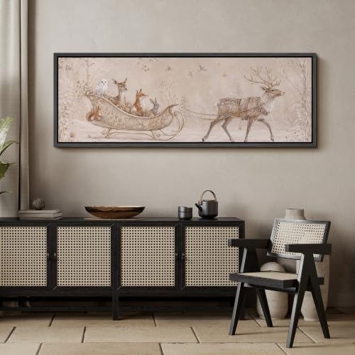 Image of MUDECOR Large Framed Canvas Print Wall Art Winter Sleigh for Living Room