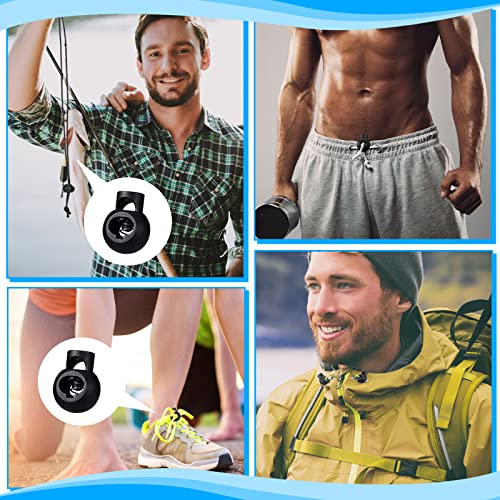 50 Pieces Cord Locks Spring Toggles Stoppers Plastic Single Hole End Stopper Slider And 1/8 Inch 66 Feet Elastic Bungee Cord For Drawstring Shoelaces Clothing Bags (Round Style, Black) #TOP6