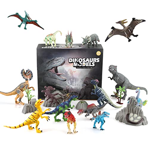 21Pcs Dinosaur Toys With 5"-10" Realistic Dinosaur Figures With Movable Jaws Kids Activity Play Mat To Create A Dino World Include T-Rex,Triceratops,Velociraptor Perfect Dinosaur Gifts For Boys Age 3+ #TOP6