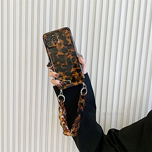 Coque silicone iPhone 7 Plus léopard ambre avec chaîne de poignet rétro