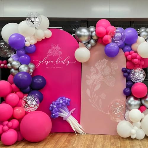 Image of MEBAY Hot Pink Purple Silver Baloon Garland Arch Kit, 146Pcs Latex Balloons Different Sizes 18 12 10 5 inch for Women Girls Birthday Baby Shower Wedding Party Decorations