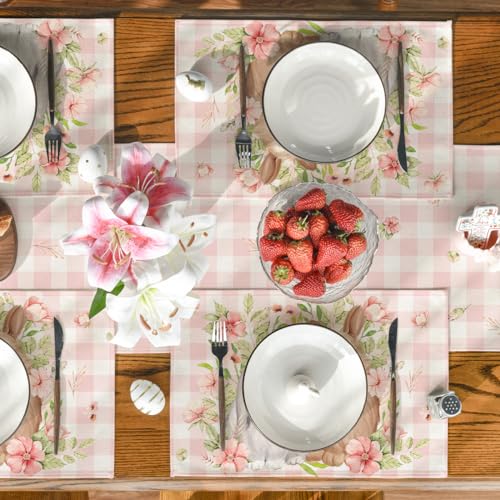 Artoid Mode PLACEMAT-EASTER-4PC-3045-028 Bunny Rabbit Flowers Pink Buffalo Plaid Easter Placemats Set Of 4 thumb #4