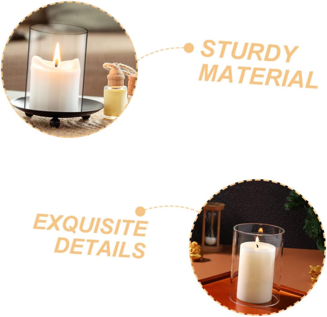PRETYZOOM 2pcs Glass Candle Shades Cylinder Hurricane Candle Holders Decorative Tealight Holder for Home Decor Windproof for Desktop