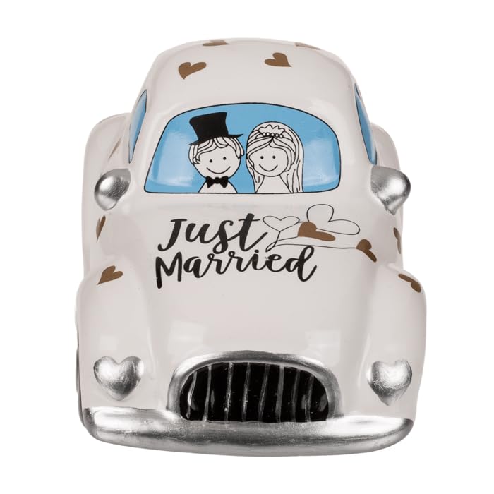 Tirelire voiture mariage céramique Just Married Tirelire avec couvercle et clé.