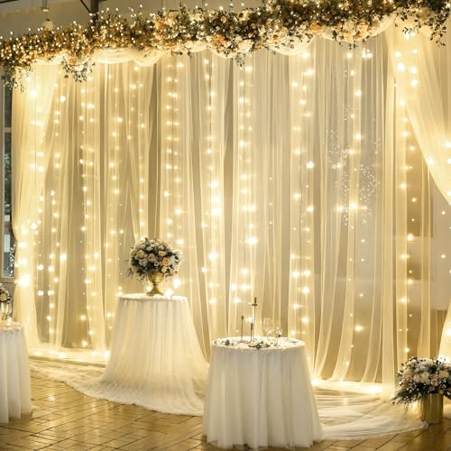 Telón de tul champagne 3x3 m con luces para fiestas miniatura 3
