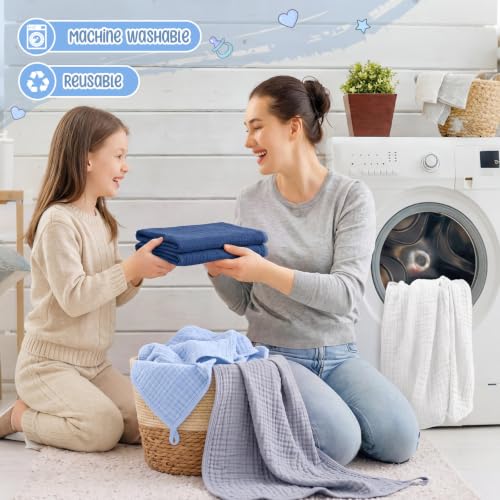 Image of Breling 12 Pcs Muslin Hooded Baby Bath Towel Set, Light Blue Series