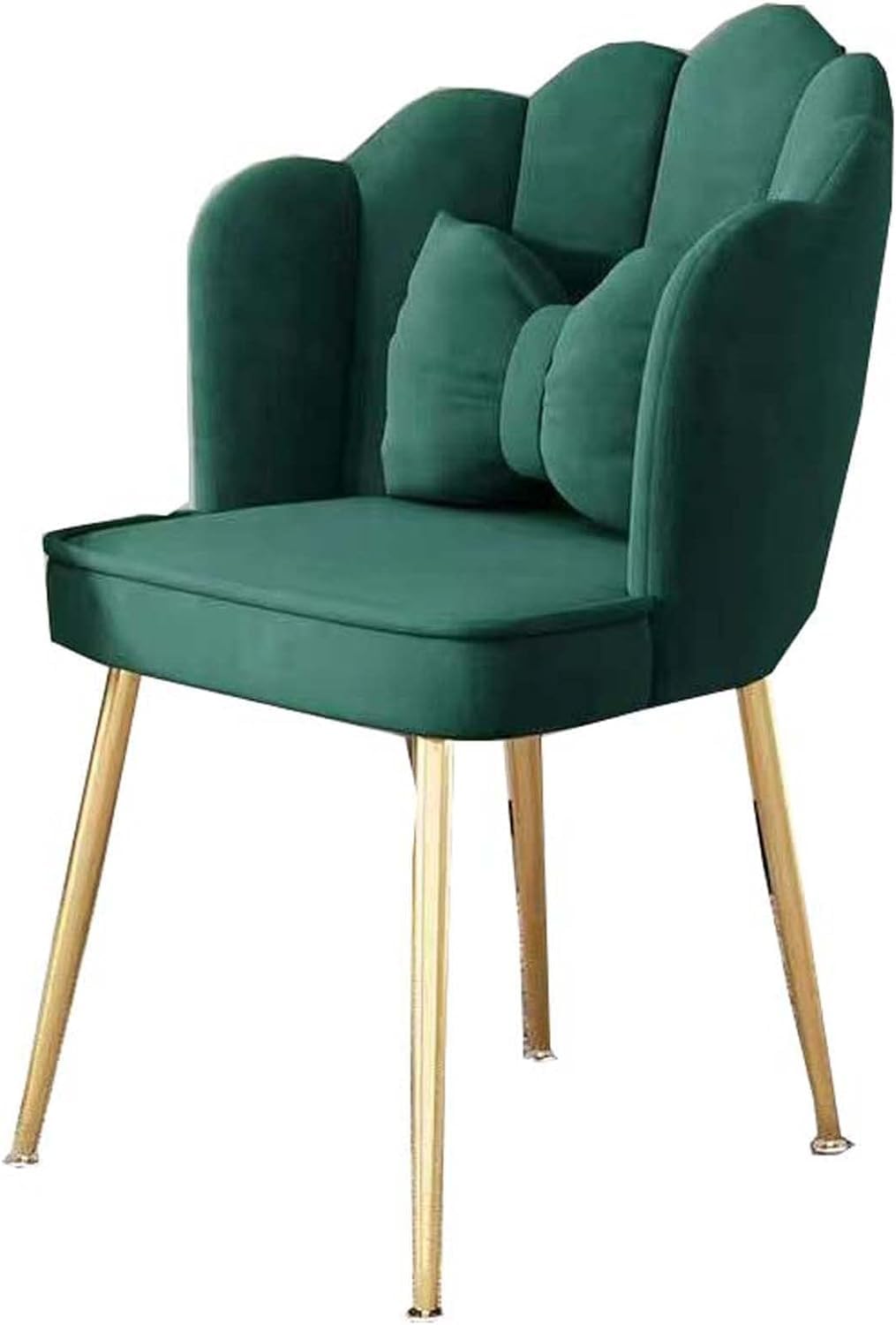 Chaise de bureau moderne avec grand design de coquillage et pieds en métal, jolie chaise de bureau, salle à manger, maquillage, chaise avec coussin pour chambre à coucher, pieds vert/doré