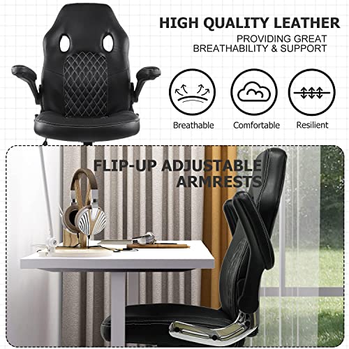 Office Chair Pu Leather Gaming Chair, High Back Ergonomic Adjustable Racing Chair, Task Swivel Desk Chair Executive Computer Chair With Adjustable Padded Armrests, Black #TOP2