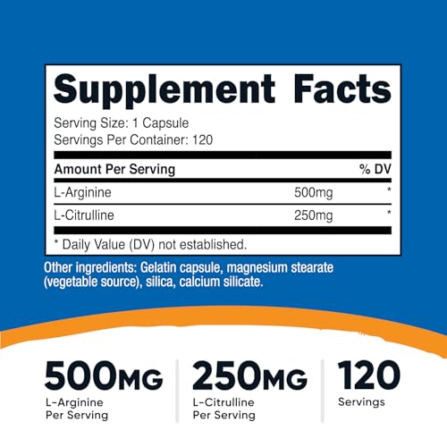 Image of Nutricost L-Arginine L-Citrulline Complex 750mg, 120 Capsules - Non-GMO