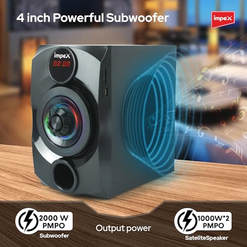 Image of Impex MUSIK-R 40 Watts 2.1 Channel Multimedia Speaker System with USB /SD /MMC Card /Bluetooth & Remote Function (Black)