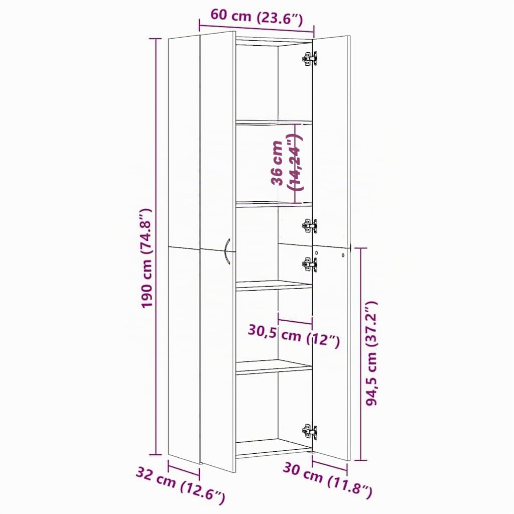 vidaXL Armoire de Bureau, Meuble de Rangement avec Portes et Poignées, Armoire de Stockage de Fichers Documents, Gris Béton Bois d’Ingénierie