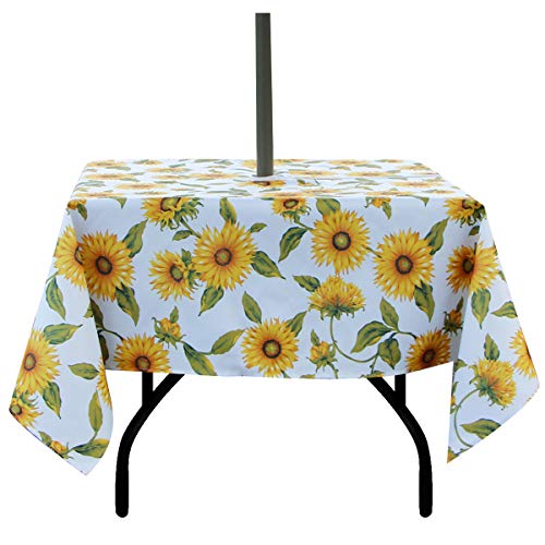 Image of EHouseHome Outdoor Indoor 60inch SquareTablecloth with Umbrella Hole and Zipper, Waterproof Zippered Patio Table Cloths, Spring /Summer Table Covers for Backyard Circular Table /BBQs /Picnic
