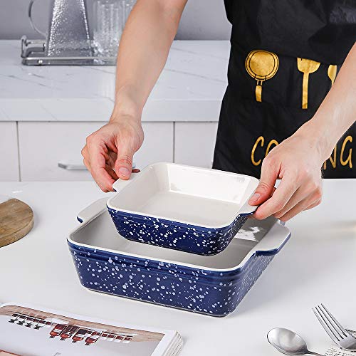 Koov Ceramic Baking Dish Set Of 2, Square Baking Pan 8 X 8 Inches & 6 X 6 Inches, Small Baking Dish Pans, Brownie Pan For Cooking, Cake Dinner, Kitchen, Snowflake Series (Aegean) #TOP3