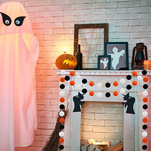 Jishi 3-Pack Pom Pom Garland Halloween Orange Black White Felt Ball Ornament Garland Christmas Decorations, Cute Pompom String Xmas Tree Decor Holiday Party Birthday Banner - 6.6 Feet Long, 24 Balls #TOP4