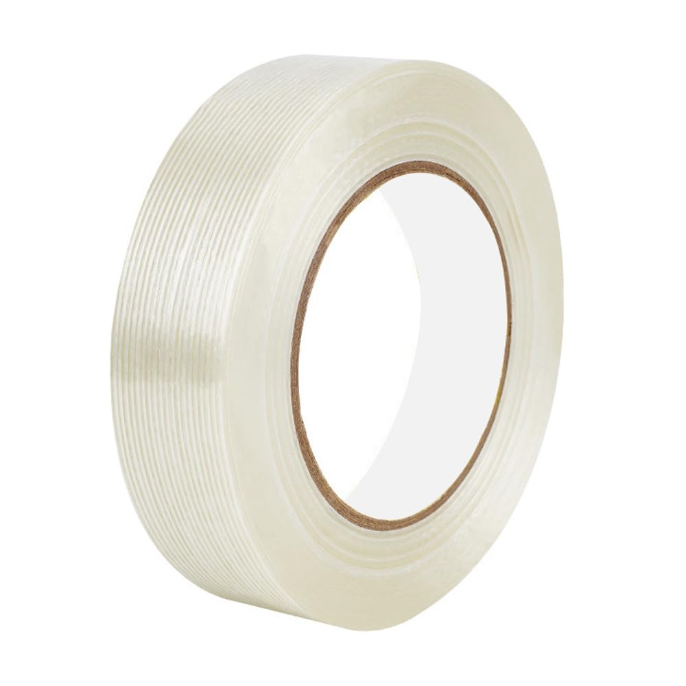 Leliafleury Transparent Striped Fiber Tape 1 Roll Filament Strapping Tape for Packaging Fixed Seal, 20mx20mm