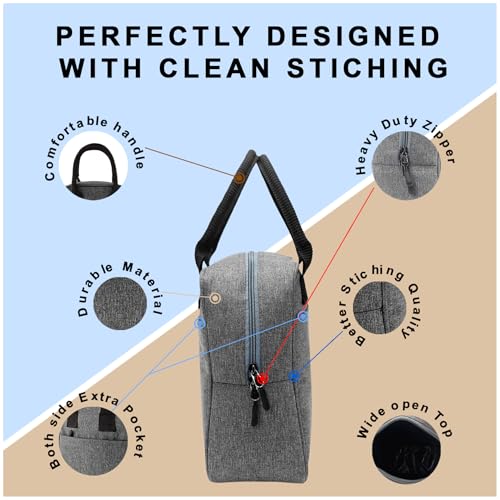 Image of Zaib Insulated Lunch /Tiffin /Travel /Storage Bag | Leakproof Keeps Hot and Cold | Unisex Lunch Box Bag for Kids, Office, Picnic, School (Canvas Grey)