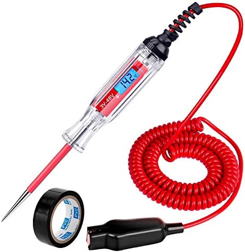 Heavy Duty 3-48V Backlit Digital LCD Circuit Tester, Test Light with 140 Inch Extended Spring Wire, Car Truck Low Voltage & Light Tester with Stainless Probe