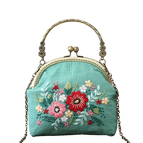 Image of Gogobear Handmade DIY Embroidered Purse Coin Purse Kits | with All Supplies, For Adult Beginners, Flower Pattern, Friend Gifts, Retro Vintage Style