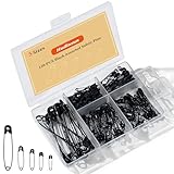 Hudinsun 120 PCS 5 Different Sizes Black Safety Pins Assorted, Small and Large Safety Pins Bulk for Sewing and Clothes