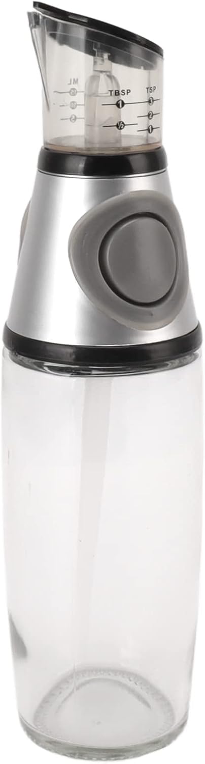 500ml Oil Dispenser Leakproof Glass Silicone Acrylic Press Type Quantitative Oil Bottle for Health Kitchen (Silver)
