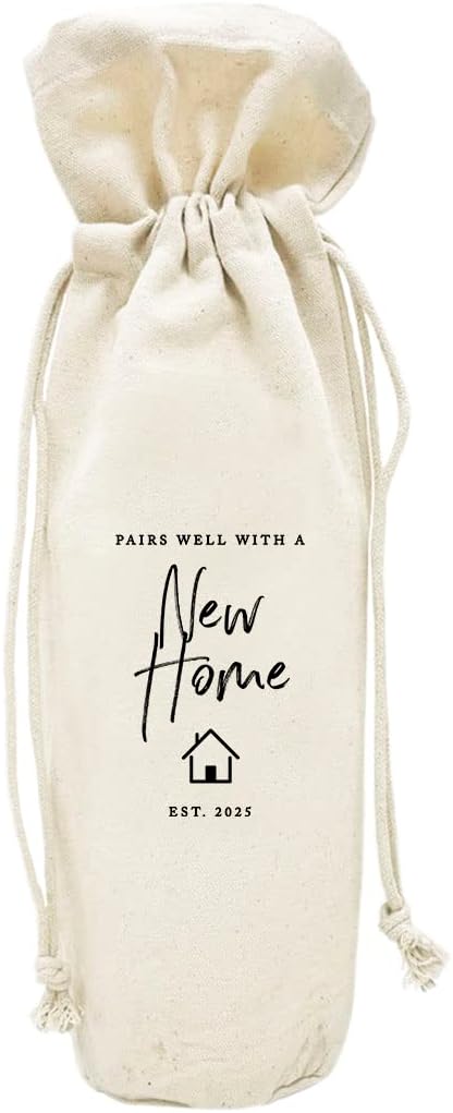Andaz Press Personalized Housewarming Wine Bag, Pairs Well With A New Home Wine Bottle Cover, Canvas Wine Bag, Champagne Bottle Bag for Home Owners, Friends Neighbor, Client Gift From Realtors, 1-Pack
