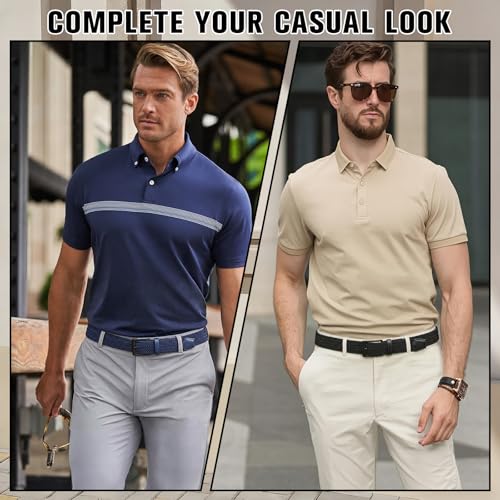 Image of SANSTHS 2 Pack Stretch Braided Elastic Belt for Men, 1 3 /8 inch Elastic Woven Belts Mens Stretch Belt for Casual Golf Jeans