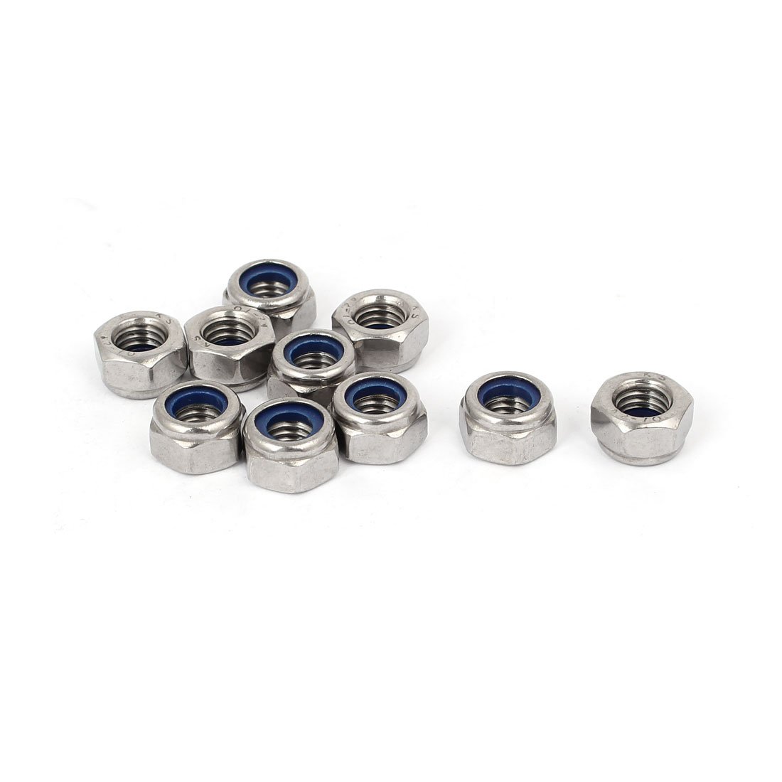 Sourcingmap M8 x 1.25mm 304 Stainless Steel Nylon Insert Hex Lock Locking Nut 10PCS