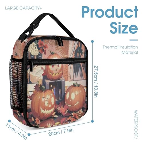 3Pcs Backpack Sets Halloween Pumpkin Print Travel Daypack 3 in 1 Lightweight Backpack Set with Lunch Bag And Cosmetic Bag4