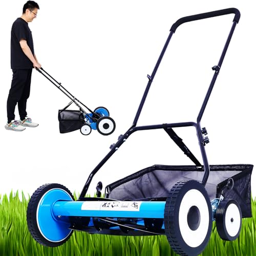 Thctvous 20' Push Reel Lawn Mower, 5-Blade Manual Push Lawn Mower with Grass Catcher and Adjustable Cutting Height, No-Motor Grass Cutter Machine for Small Yards & Gardens