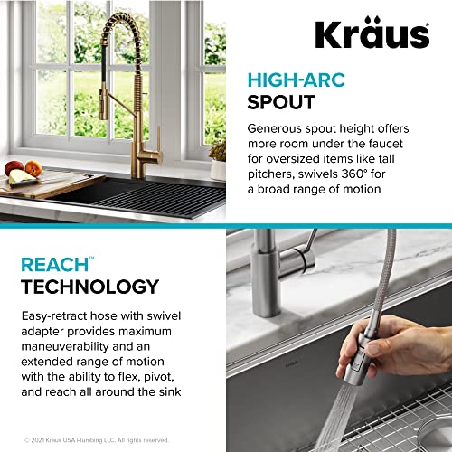 Kraus Oletto Commercial Style Pull-Down Single Handle Kitchen Faucet With Quickdock Top Mount Installation Assembly In Brushed Brass, Kpf-2631Bb #TOP7