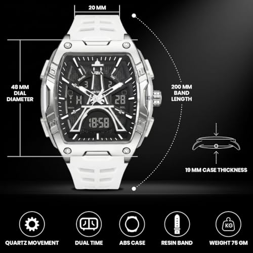 Image of V2A Impact 48mm Analog Digital Watch for Men | 3D Tower Dial Design | Alarm Stopwatch Day Date 12 /24 Hr | TPU Strap | 50M Water Resistant | Gift for Mens