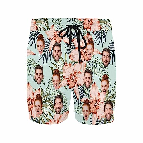 Custom Men'S Swim Trunks with Face Personalized Beach Shorts Quick Dry Board Short Summer Tropical Customized Swim Shorts