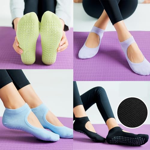 Image of Women Non Slip Grip Ankle Socks with Anti-Skid Soles Cushioned for Elderly, Yoga, Pilates, Ballet, Hospital, Home, Walking