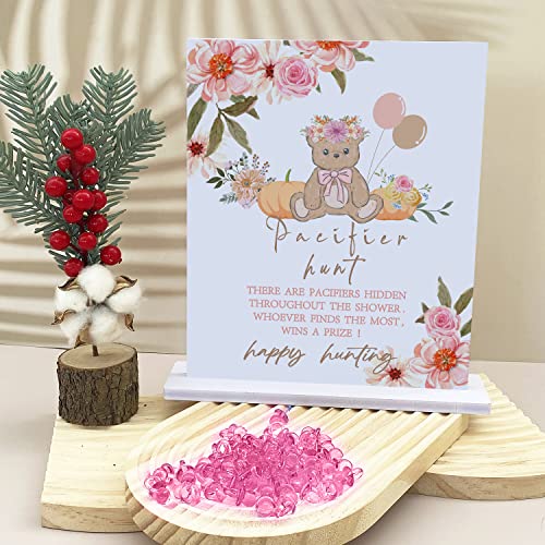 Image of 51 Pcs Baby Shower Games Include Baby Pacifier Hunt Foam Board Sign and 50 Acrylic Baby Pacifiers Mini Plastic Pacifiers,Boho Pumpkin Bear Theme - Fun, Unique and Easy to Play Activity
