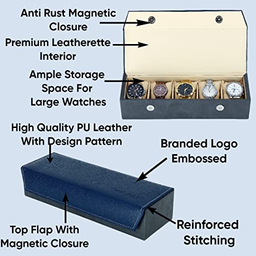 Image of Hard Craft Watch Organizer Holder Jewelry Accessories Display Storage Case Watch Organiser Collection Box 5 Slots In PU Leather For Men Women Rust Color