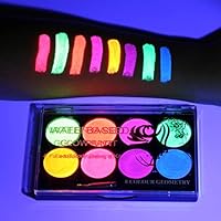 Paminify 8 Colors UV Neon Glow in the Dark Face Paint,Water Activated Eyeliner Set Neon Rave Body Paint Palette,Water Based Fluorescent Face Painting Kit Halloween Washable for Kids