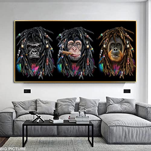 Tableau singe fumer grand format pour masquer un mur vide avec style - 5