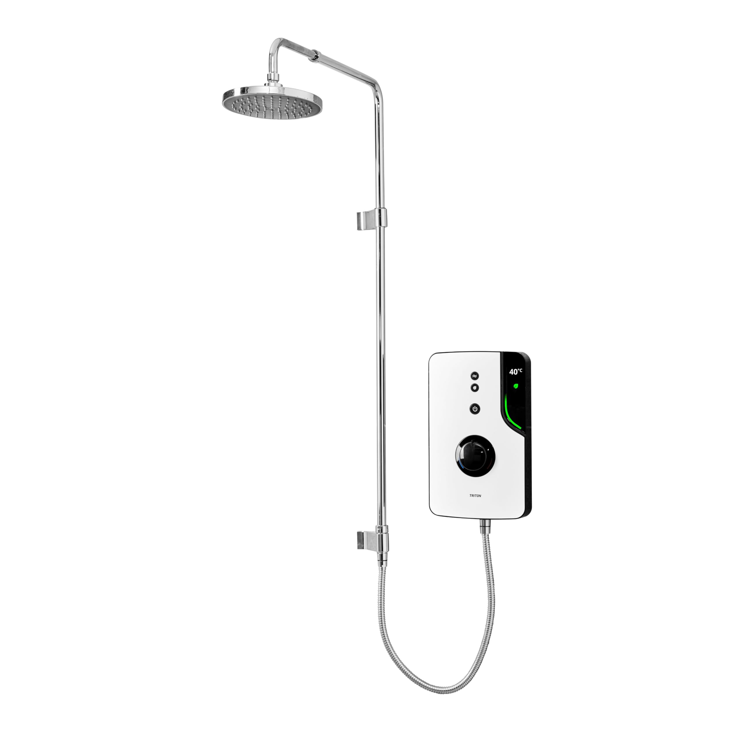 Triton Showers ENlight® | UNIQ® | Thermostatic Electric Shower | 9.5 kW | Smart | Digital | with Chrome Showerhead & Anti Twist Hose | White | Overhead Shower