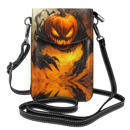 Sac téléphone portable en cuir citrouille en feu idéal pour voyage, marche et shopping