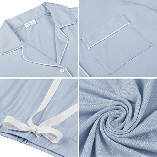 Image of Cherrydew Women's Bamboo Viscose Cooling Long Sleeve Button Up Pajama Set | Buttery-Soft Feel • Naturally Cool Comfort • Breathable Fabric • Relaxed Fit • Sleep & Lounge Ready