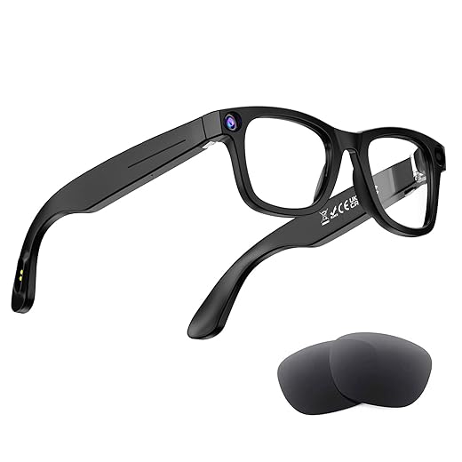 AI Smart Bluetooth Glasses with Camera, 8MP HD Camera Glasses, 1080P Video Recording Sunglasses, Real Time Translation, Voice Assistant, Open-Ear Audio for Travel, Meetings & Vlogging