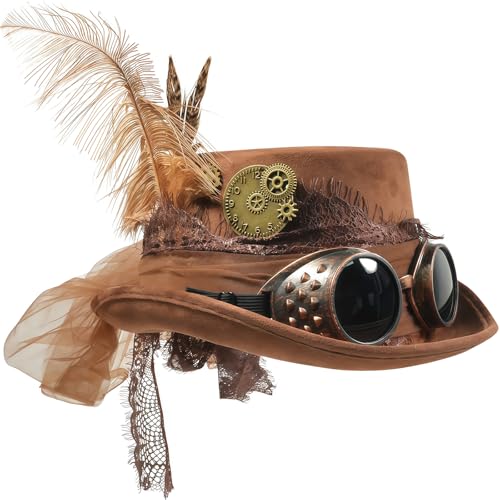 WANGWANG Steampunk Hut Damen mit Brille Faschingshut Kopfbedeckung für Karneval Mottoparty und Festivals Steam Punk Kleidung Damen Accessoires
