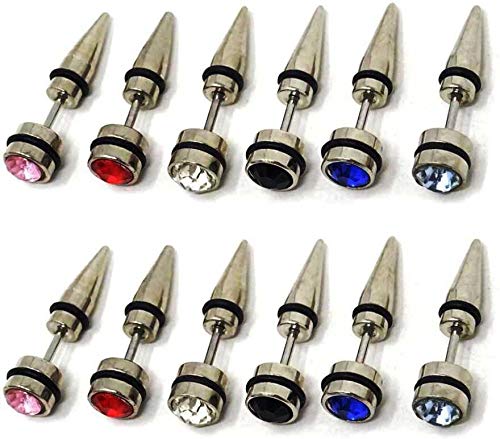 MEENAZ Mens Valentine Stainless Steel Multicolor Blue Black Silver Gold Piercing Screw Bali Stud Ear rings Combo Earing Pierced Earrings for men boys boyfriend kids girls Women MENS EARRINGS COMBOM06