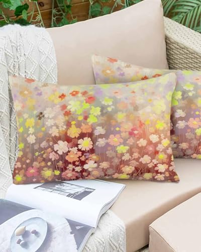 Boanket Lumbar Pillow Covers 12 x 20 In, Orange Spring Floral Waterproof Throw Pillow Cover Set of 2, Modern Oil Painted Daisy Botanical Home Decorative Rectangle Cushion Covers for Patio/Couch/Garden