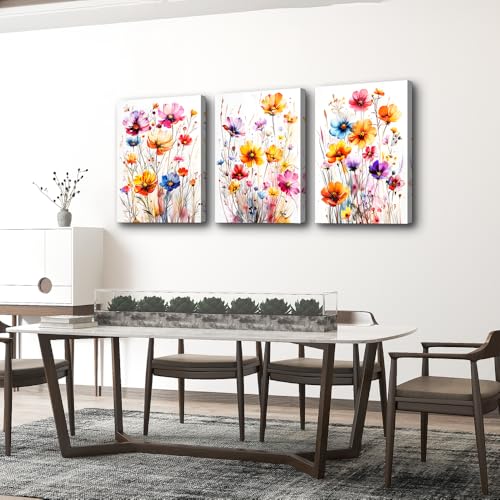 DZRWUBHS Wall Art for Bedroom Wall Decor Living Room Modern Watercolour Floral Decor Flowers Poster Vintage Aesthetic Wildflower Pictures Artwork Canvas Paintings Farmhouse Home Decoration 3 Piece