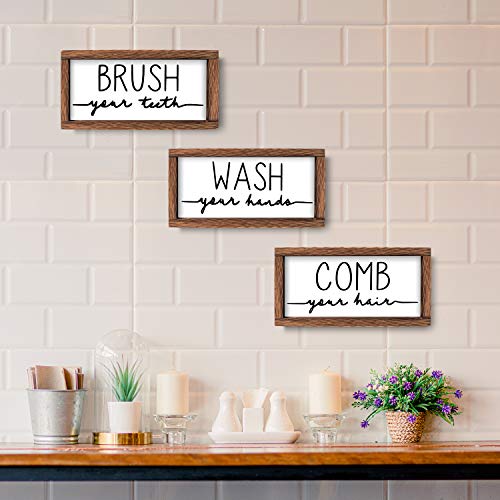 LIBWYS Bathroom Sign & Plaque (Set of 3) Wash Your Hands Brush Your Teeth Comb Your Hair Decorative Rustic Wood Farmhouse Bathroom Wall Decor (White) - Image 8