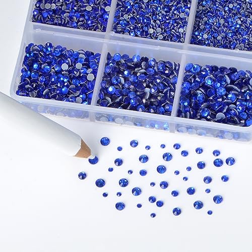 Image of Bymitel Hotfix Crystal Rhinestones Round Gems for Crafts,Mixed 6 Sizes with Wax Pencil Kit, Sapphire 1.3-3.2mm(SS3-SS12 /8000pcs)
