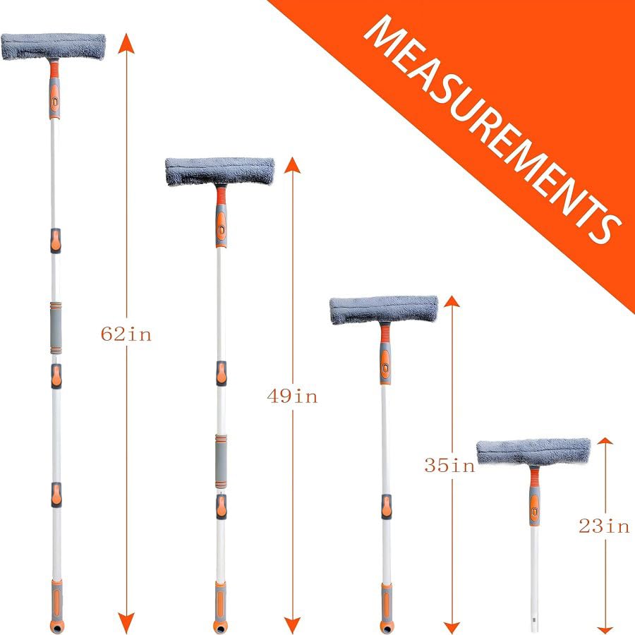 Limpiador Profesional de Ventanas, escobilla de Ducha 2 en 1 con Poste de extensión, Equipo telescópico de Lavado de Ventanas de 62 Pulgadas con Cabezal Flexible, Herramientas de Limpieza de Vidrio
