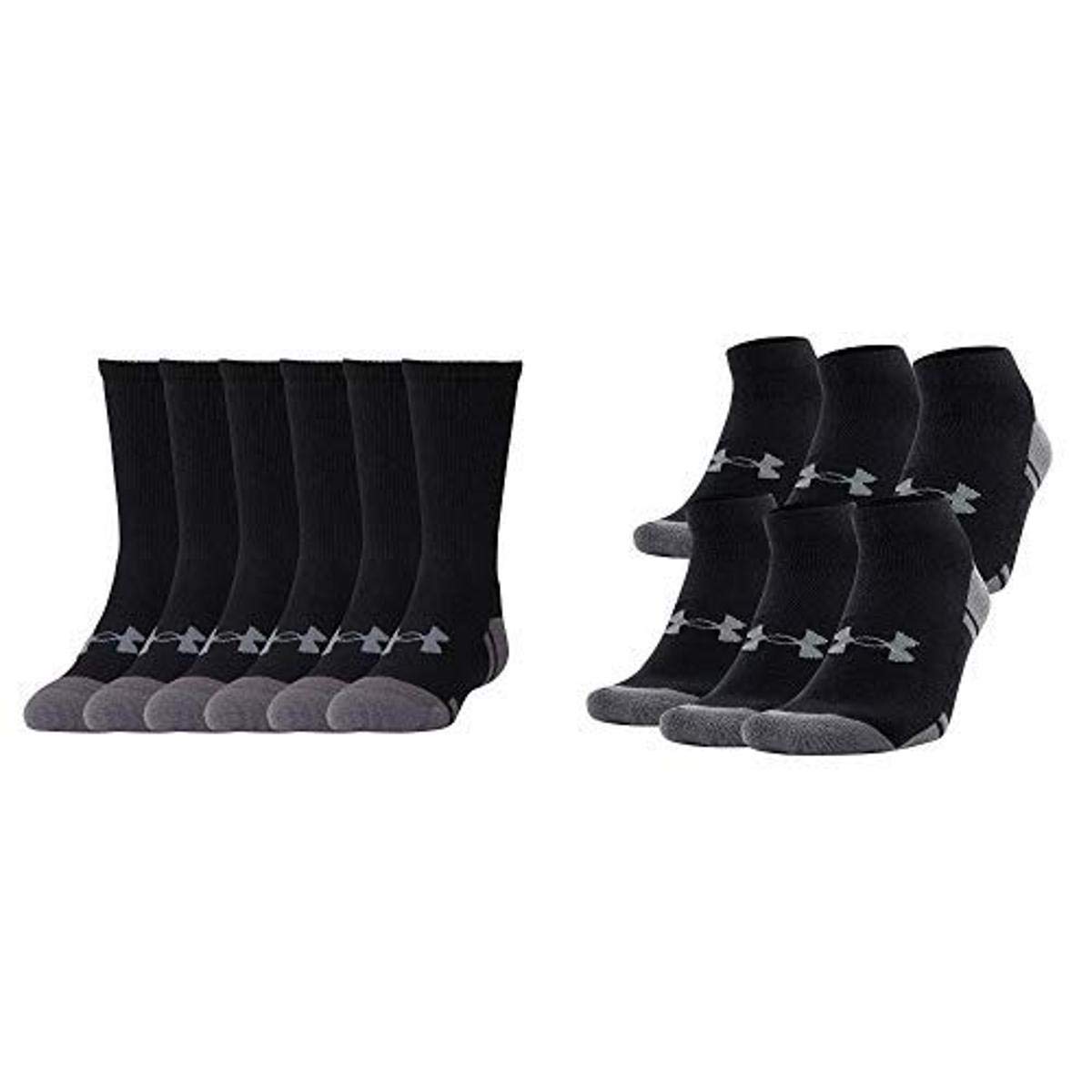 Youth Resistor Crew Socks, 6-Pairs, Black/Graphite, Youth Large Under  Armour Youth Resistor Low Cut Socks, 6-Pairs, Black/Graphite, Youth